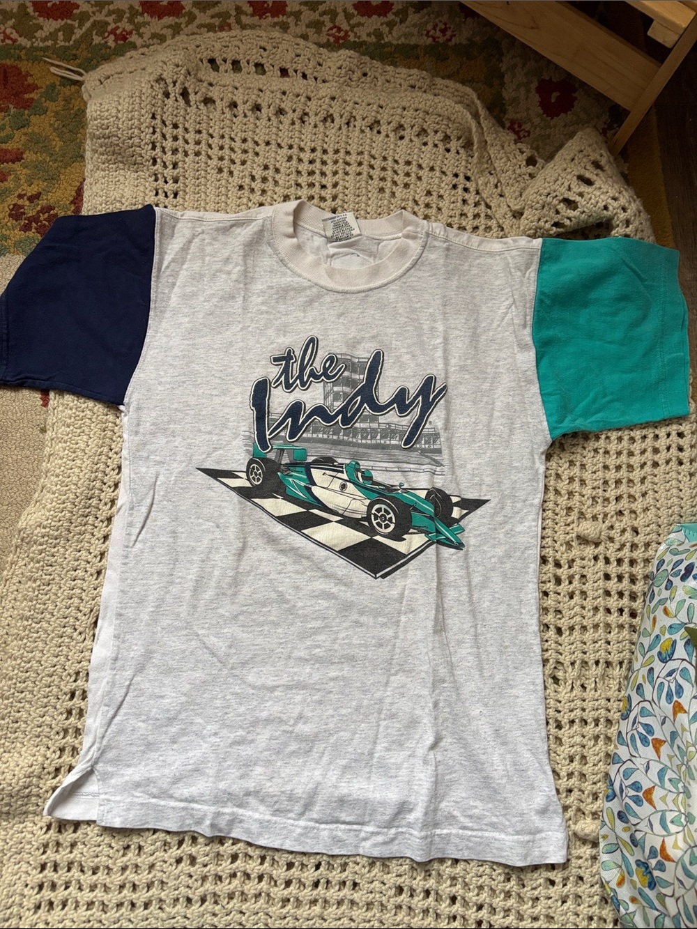 Gear For Sports 'The Indy' Gray Tee with Navy and Teal Sleeves